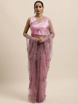 Black embroidered net saree with blouse 1