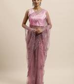 Black embroidered net saree with blouse