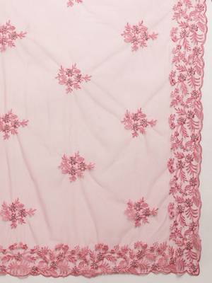 Pink embroidered net saree with blouse 4