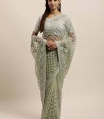 Sea green embroidered net saree with blouse