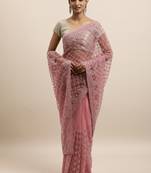 Pink Embroidered Net Saree With Blouse