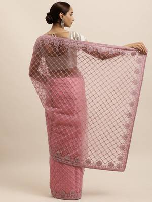 Pink Embroidered Net Saree With Blouse 2