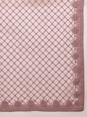 Pink Embroidered Net Saree With Blouse 4