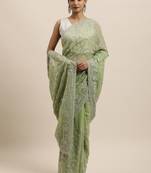 Green embroidered georgette saree with blouse
