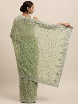 Green embroidered georgette saree with blouse 2