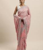 Pink embroidered georgette saree with blouse