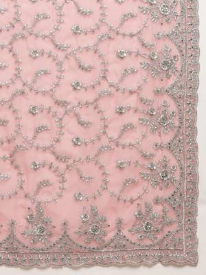 Pink embroidered georgette saree with blouse 4