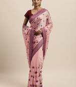 Peach embroidered art silk saree with blouse