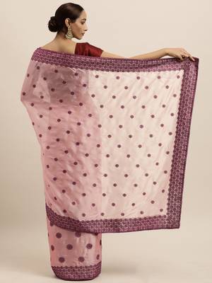 Peach embroidered art silk saree with blouse 2