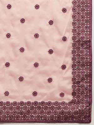Peach embroidered art silk saree with blouse 4