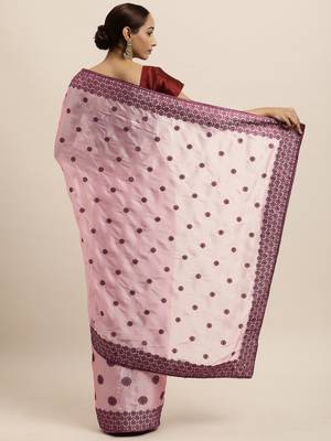Pink Embroidered Art Silk Saree With Blouse 2