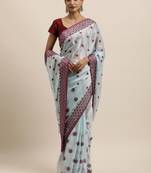 Blue embroidered art silk saree with blouse