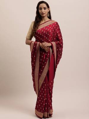 Maroon Embroidered Art Silk Saree With Blouse 1