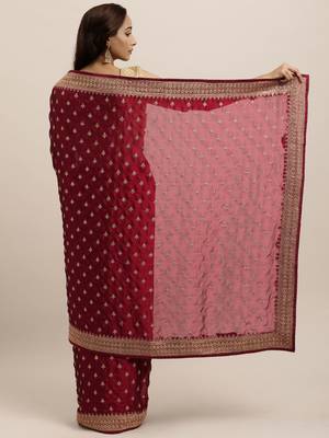 Maroon Embroidered Art Silk Saree With Blouse 2