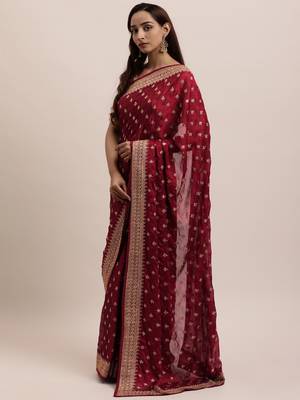 Maroon Embroidered Art Silk Saree With Blouse 3