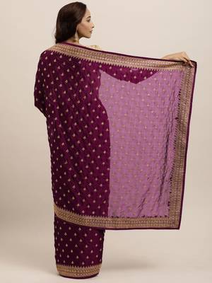 Wine embroidered art silk saree with blouse 2