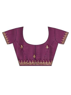 Wine embroidered art silk saree with blouse 5
