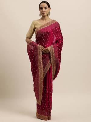 Red Embroidered Art Silk Saree With Blouse 1