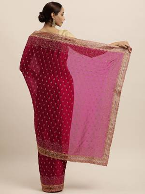 Red Embroidered Art Silk Saree With Blouse 2