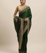 Green Embroidered Wedding Art Silk Saree With Blouse - Wedding-Sarees 
