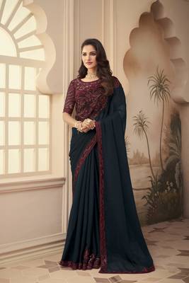 Black embroidered silk saree with blouse 1