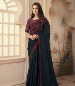 Black embroidered silk saree with blouse