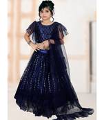 wedding designer navy blue net kidswear lahenga
