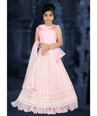 wedding designer dark pink net  kidswear lahenga 1