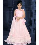 wedding designer dark pink net  kidswear lahenga