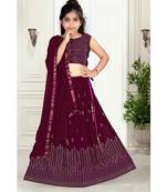 wedding designer wine pure georgette kidswear lehenga