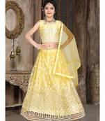 wedding designer light yellow net kidswear lehenga