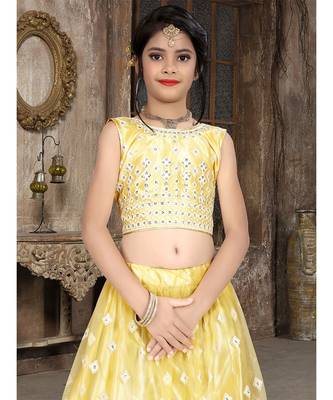 wedding designer light yellow net kidswear lehenga 2