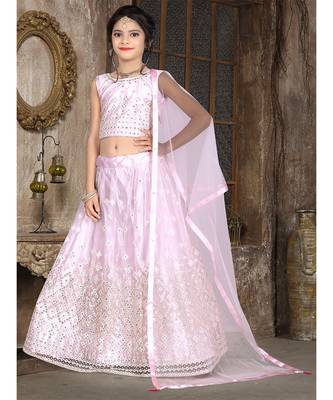 wedding designer light pink net kidswear lehenga 1