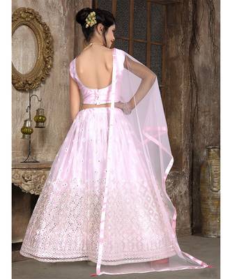 wedding designer light pink net kidswear lehenga 3
