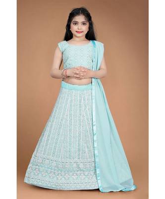 wedding designer sky heavy fox georgette  kidswear lehenga 1