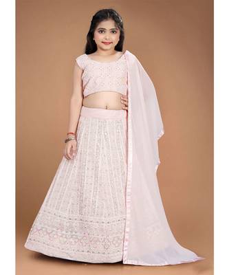 wedding designer light pink heavy fox georgette  kidswear lehenga 1