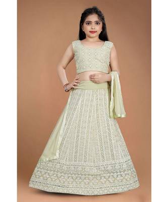 wedding designer light pista heavy fox georgette  kidswear lehenga 1