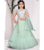 wedding designer mint green net kidswear lehenga