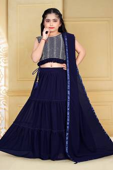 wedding designer blue georgette kidswear lehenga
