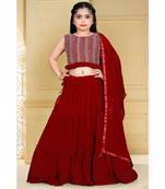 wedding designer maroon georgette kidswear lehenga