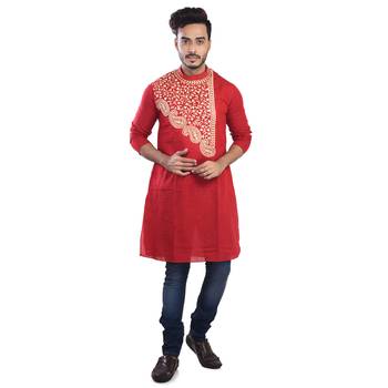Traditional Abstract Leaf Designed Cotton Kurta  Embroideried 1