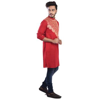Traditional Abstract Leaf Designed Cotton Kurta  Embroideried 2