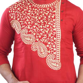 Traditional Abstract Leaf Designed Cotton Kurta  Embroideried 4
