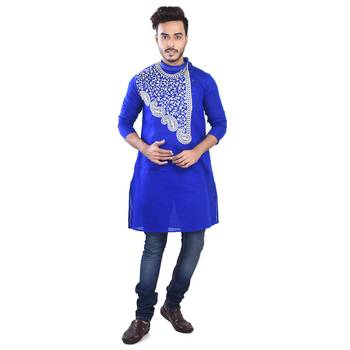 Traditional Abstract Leaf Designed Cotton Kurta  Embroideried 1