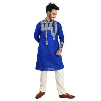Rajveer Cotton Kurta With Sleeve & Chest Ethnic Embroideried Design 2