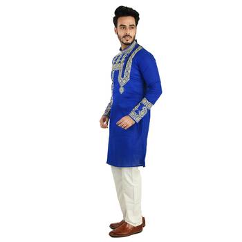 Rajveer Cotton Kurta With Sleeve & Chest Ethnic Embroideried Design 3