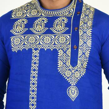 Rajveer Cotton Kurta With Sleeve & Chest Ethnic Embroideried Design 4