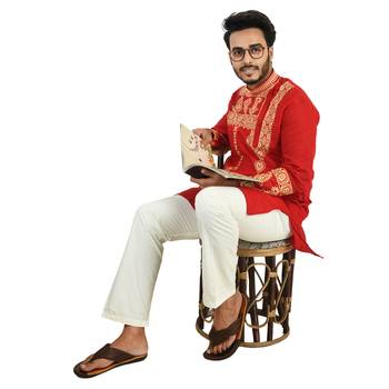 Rajveer Cotton Kurta With Sleeve & Chest Ethnic Embroideried Design 2