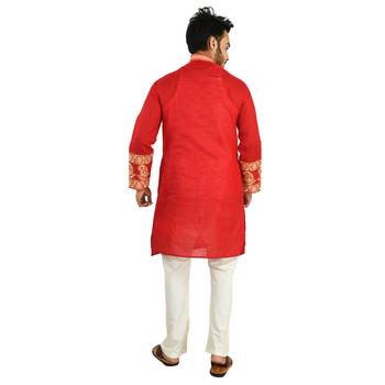 Rajveer Cotton Kurta With Sleeve & Chest Ethnic Embroideried Design 4