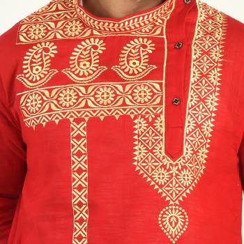 Rajveer Cotton Kurta With Sleeve & Chest Ethnic Embroideried Design 5